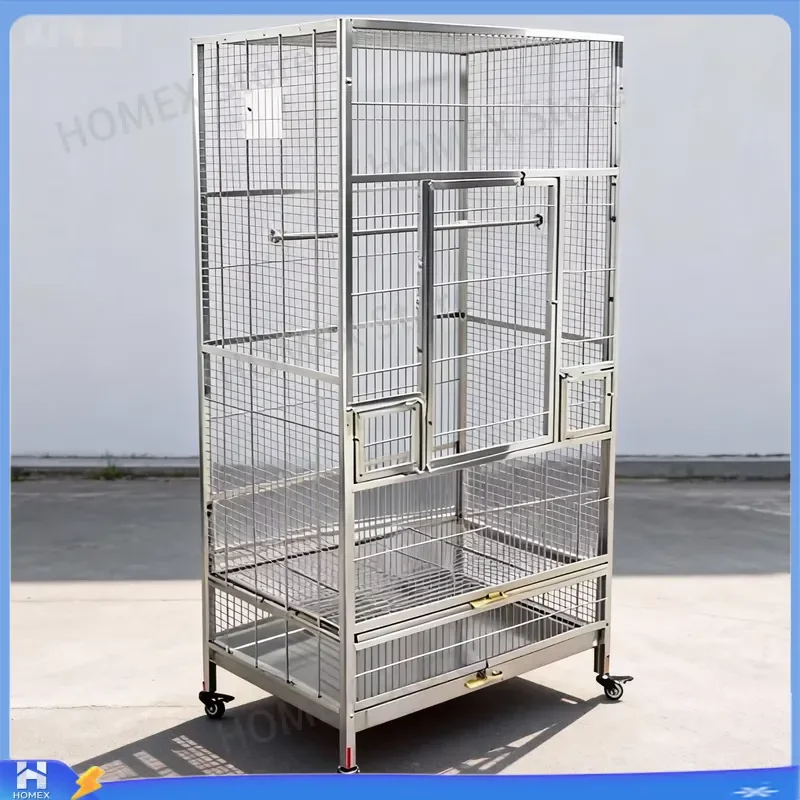 Large Stainless Steel Bird Cage Luxury Thickened Breathable Pet House Lightweight Spacious Parrot Finch Canary Aviary