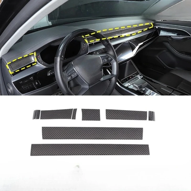 

For Audi A8 Real Carbon Fiber 2018-2021 Black Central Control Trend Panel Sticker Interior Modification Decorative Accessories