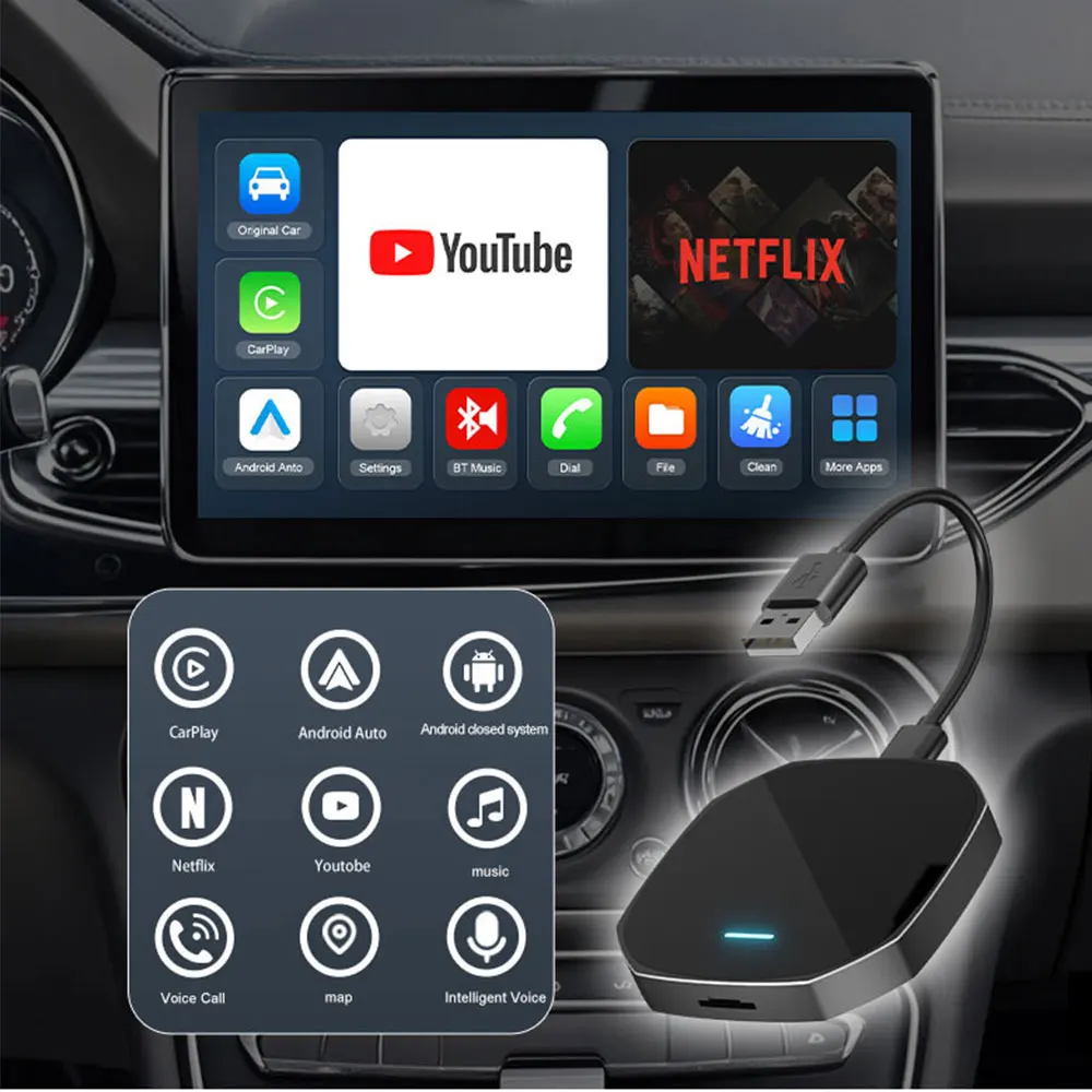 صندوق Carplay Android Auto AI اللاسلكي، التوصيل والتشغيل يناسب السيارات من 2016، Android 12 H618 2+16GB، يدعم أي تطبيقات - KL2