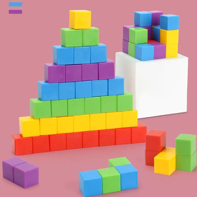 3D Spatial Thinking Building Blocks Cube Rainbow Stacking Blocks Game Math Preschool Learning Educational Toys For Children Kids