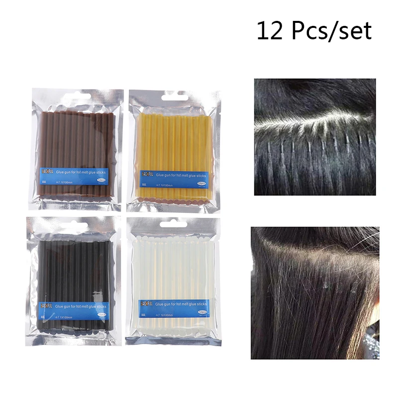 7.0mmx10cm Black, Brown, Transparent,Yellow Hot Glue Sticks Hot Melt Glue Stick For Hair Extension Use For Glue Gun 12Pcs