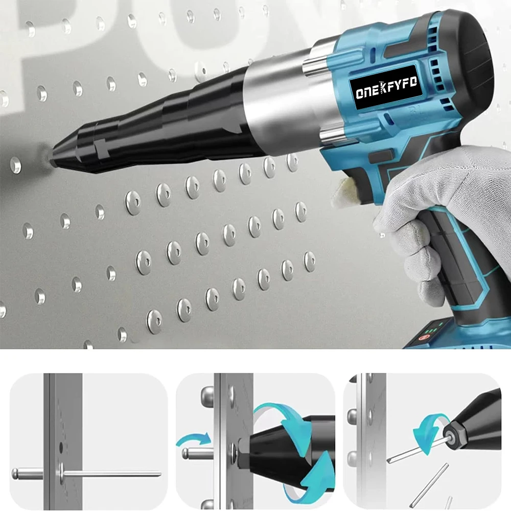 ไฟฟ้า18V Brushless Rivet Gun ไร้สาย Rivet Nut ปืนอัตโนมัติ Rivet แบตเตอรี่ลิเธียม LED Light สำหรับ18V makita แบตเตอรี่