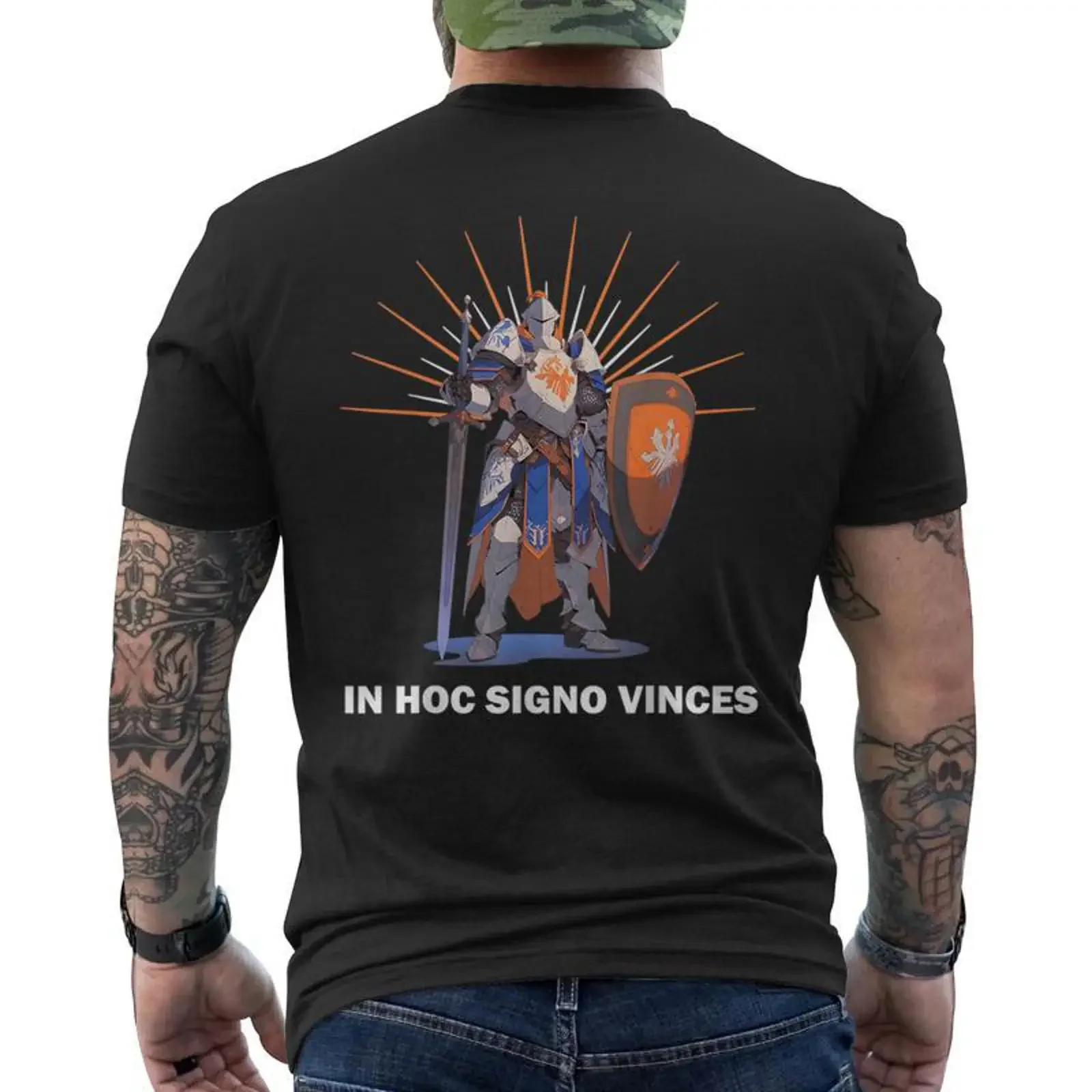 In Hoc Signo Vinces Knights Templar Theme Men's T shirt Back Print Monsterry vintage Washed Stylish Stretched homme