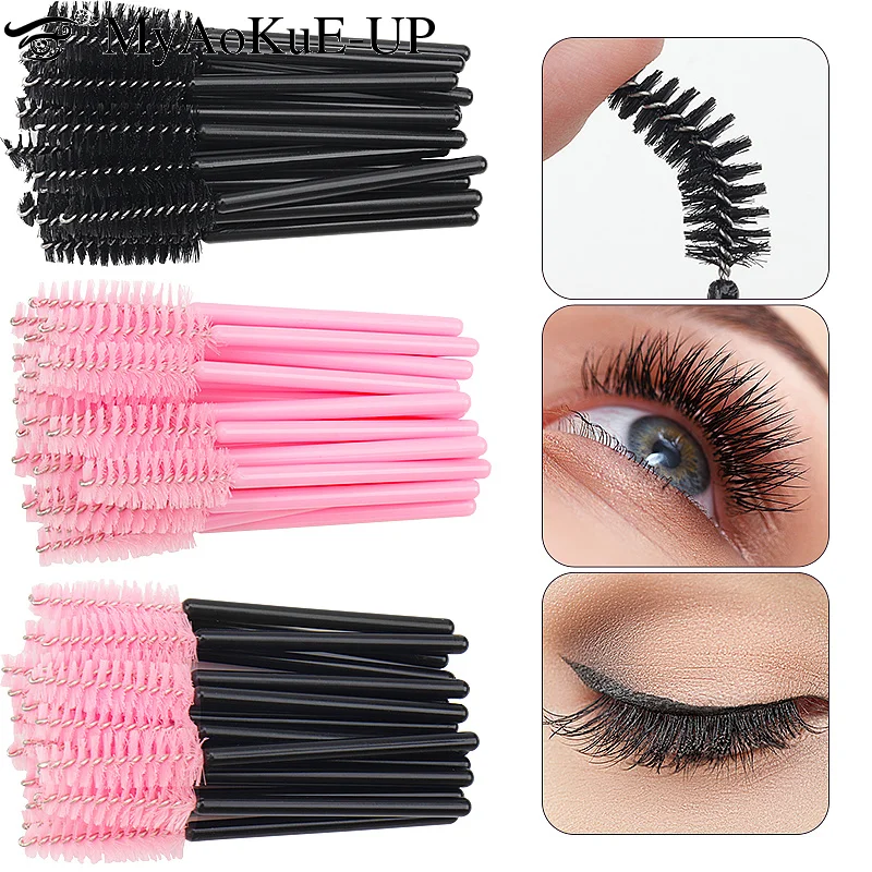 50pc Mini pennello per il trucco delle ciglia manico corto Microbrush Mascara bacchette applicatore pettine per sopracciglia forniture per l'estensione delle ciglia strumento per il trucco