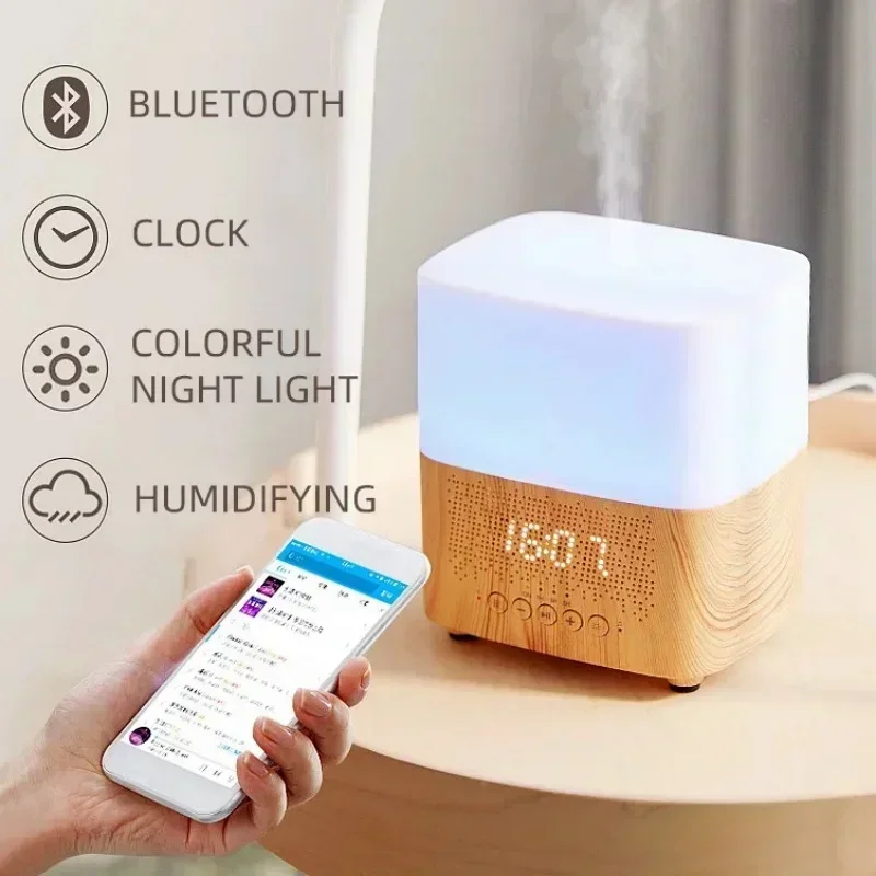 Clock Humidifier Wood Grain Bluetooth Music Essential Oil Diffuser 300ml Fragrant Fresh Scent Difusor 7 LED Lights Mist Maker