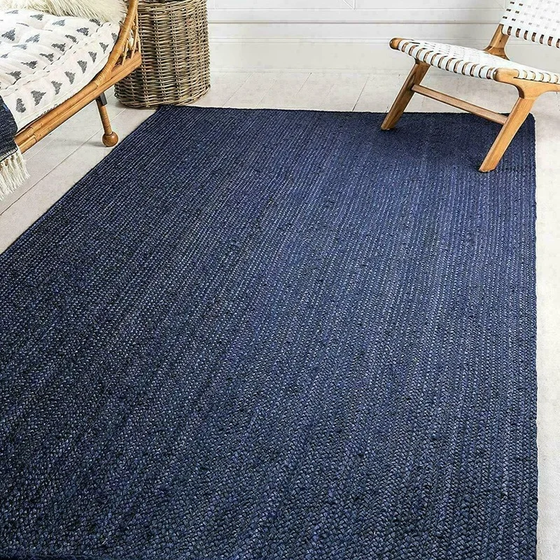 Jute Hand-woven Blue Carpet Runner Double-sided Carpet Modern Living Decoration Carpet Rugs for Bedroom Prayer Mat Muslim