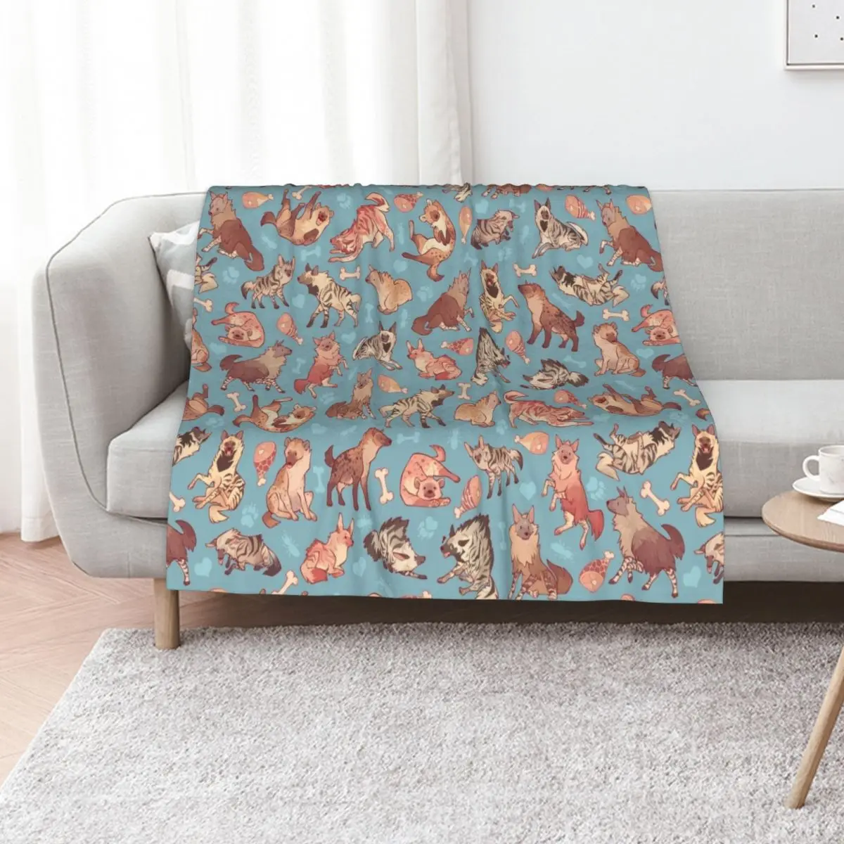 Hyenas in cerulean Throw Blanket Men's Soft Warm Throw Blanket for Couch