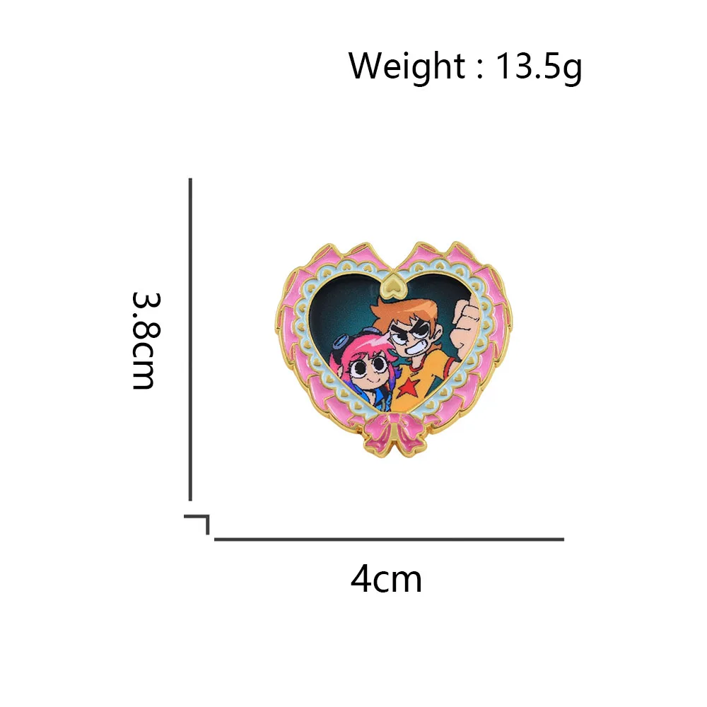 Scott Pilgrim & Ramona Flowers Cartoon Couple Brooch Heart Pin Vintage Anime Comic Jewelry Fan Gift