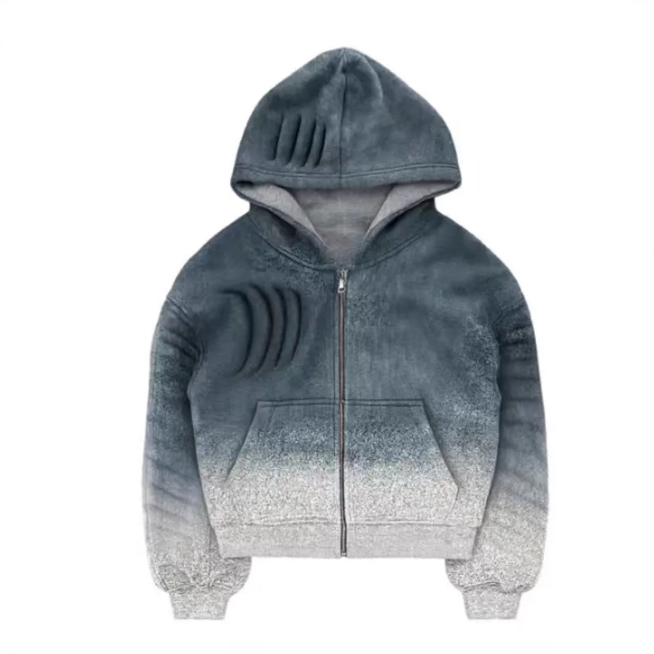 2025 Loose Cotton Double-sided Hoodie Autumn and Winter Rubbed Spray-dyed  Washed and Distressed Cardigan