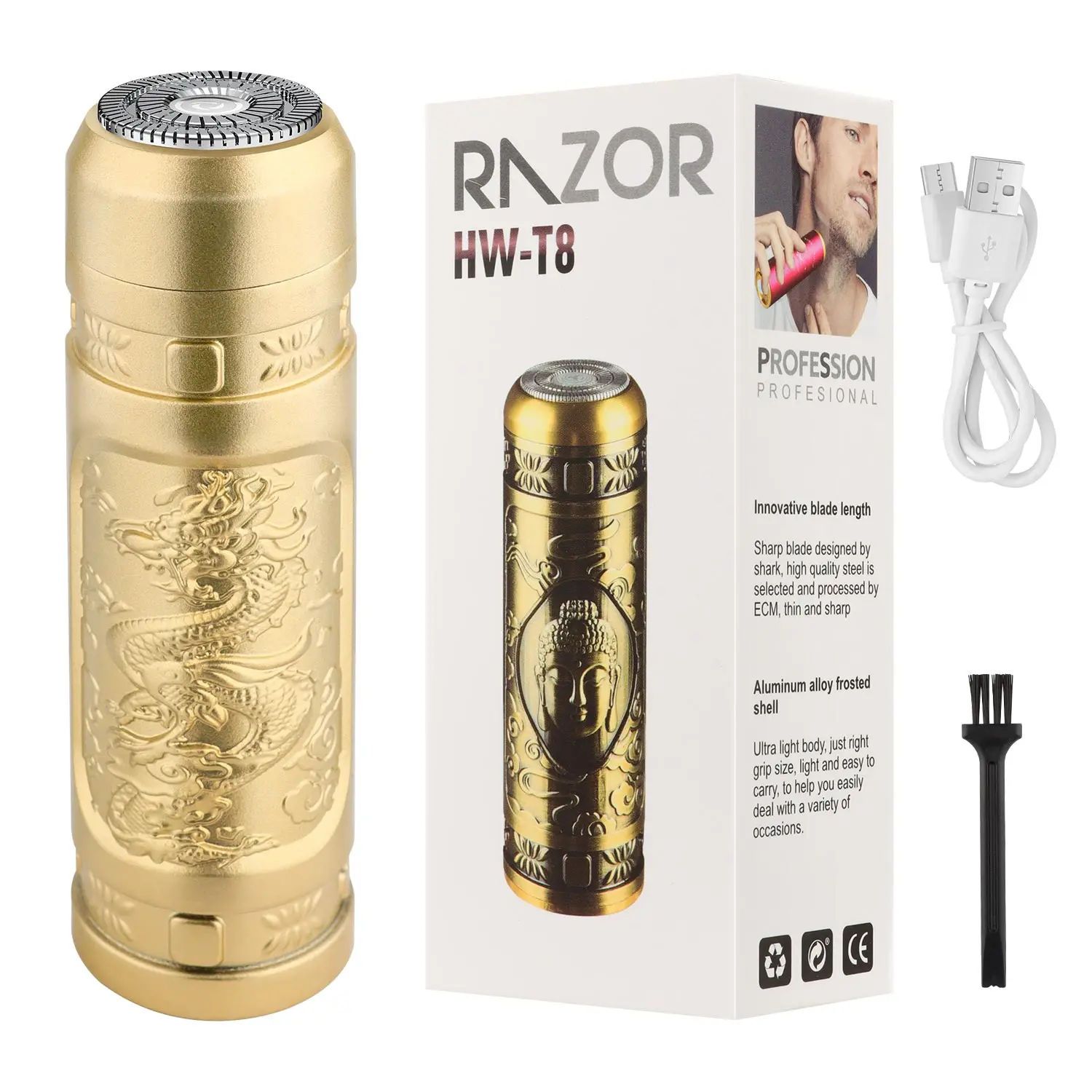Portable Mini Electric Shaver for Men, HW-T8 Rechargeable Pocket Razor, Waterproof Wet/Dry Travel Shaver with Carved Design