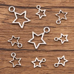 50PCS 4 Size Picture Color Hollow Big Small Star Charms Geometry Pendant Metal Alloy DIY Necklace Bracelet Earrings Marking