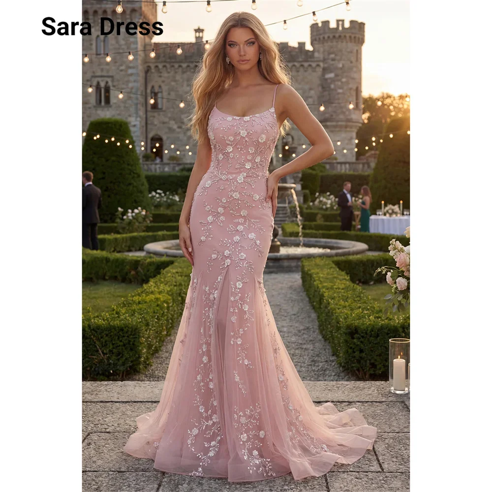 

Sara Customized Spaghetti Straps A-line Sleeveless Lace Elegant Evening Dresses for Woman Party Dresses Luxury 2026 Women's Prom