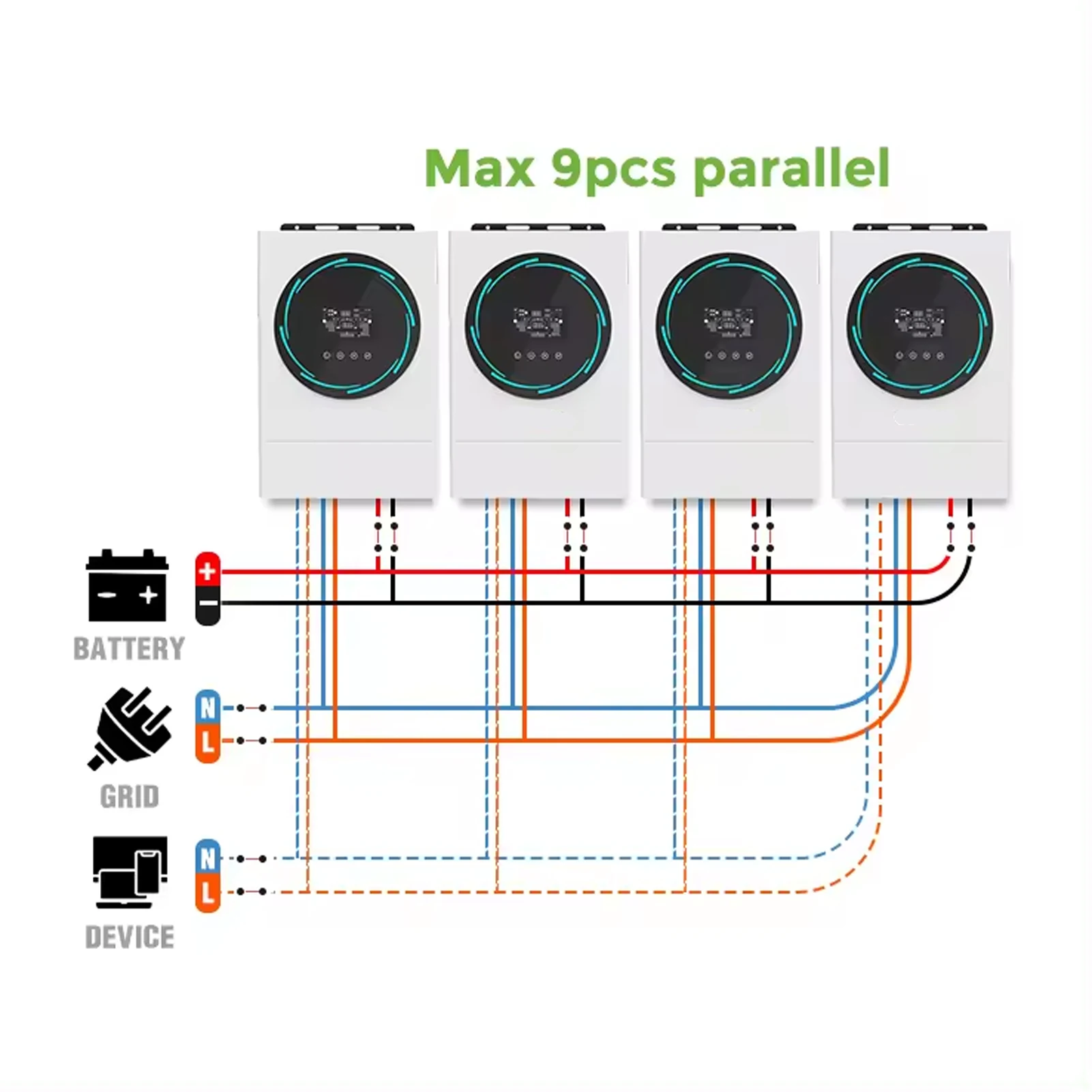 Imagem -04 - Inversor Solar Híbrido Sako: Carregador Mppt de 6kw 48v 120a Wifi Rgb Paralelo Compatibilidade com Bateria Rede Liga Desliga Display Lcd Touch