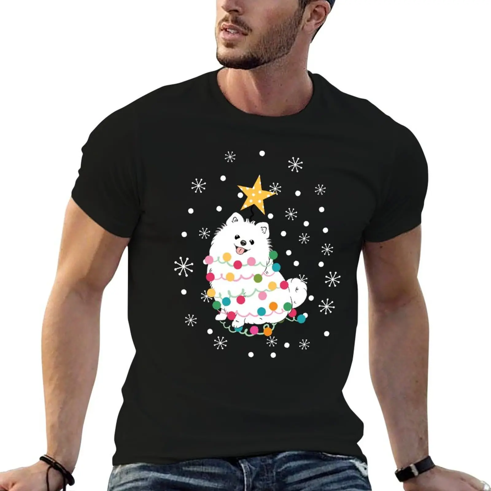 White Pomeranian Christmas Tree T-Shirt animal prinfor boys for a boy tee shirts for men