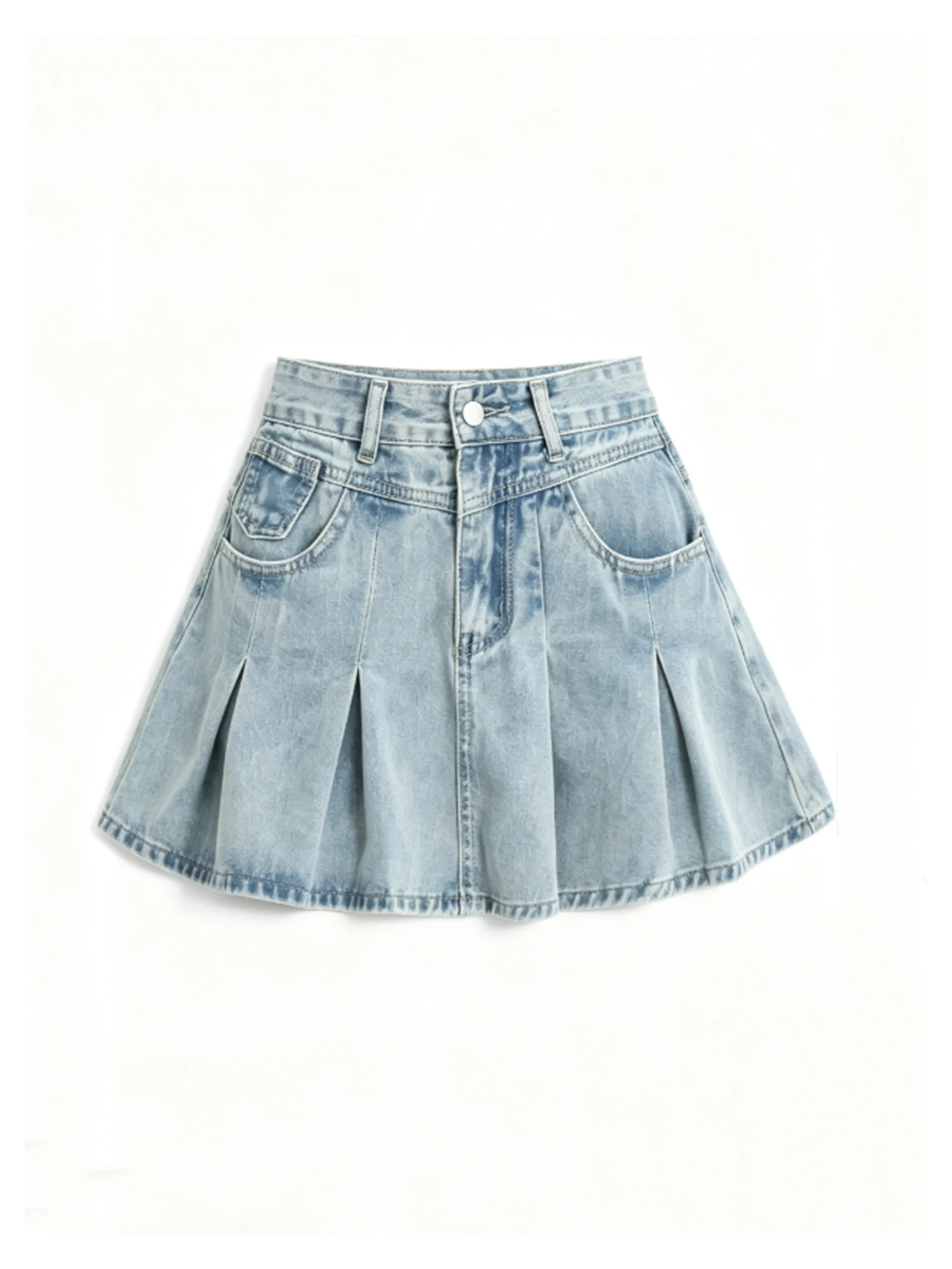 Women's Blue Pleated Mini Denim  Skirt Y2K Gyaru Cowboy Skirt Korean Style Stylish High Waist A-line Jean Skirt Clothes Summer