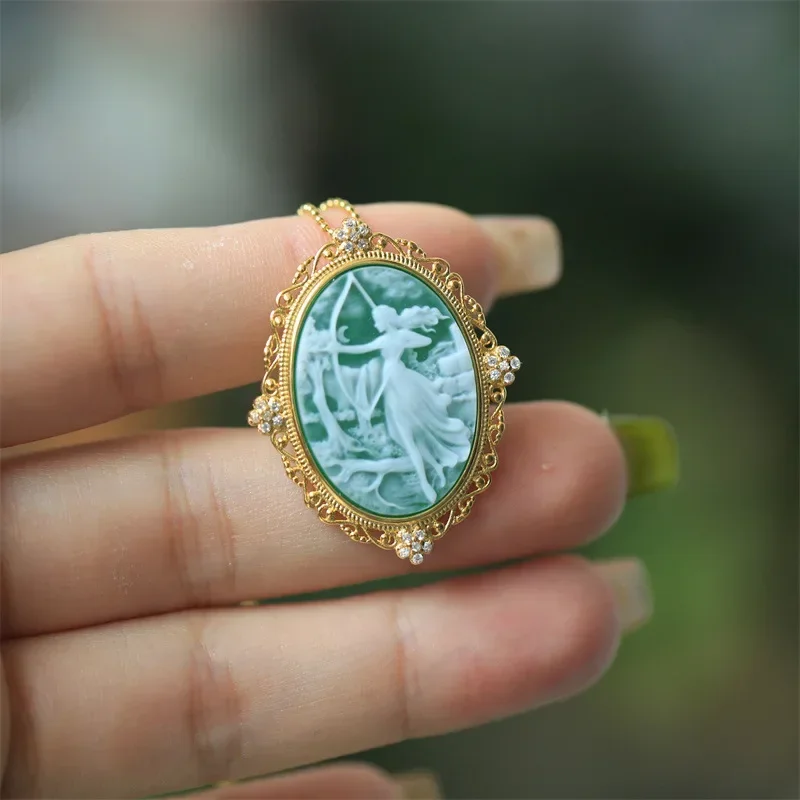 S925 Silver Agate Cameo Brooch Pendant Dual-use