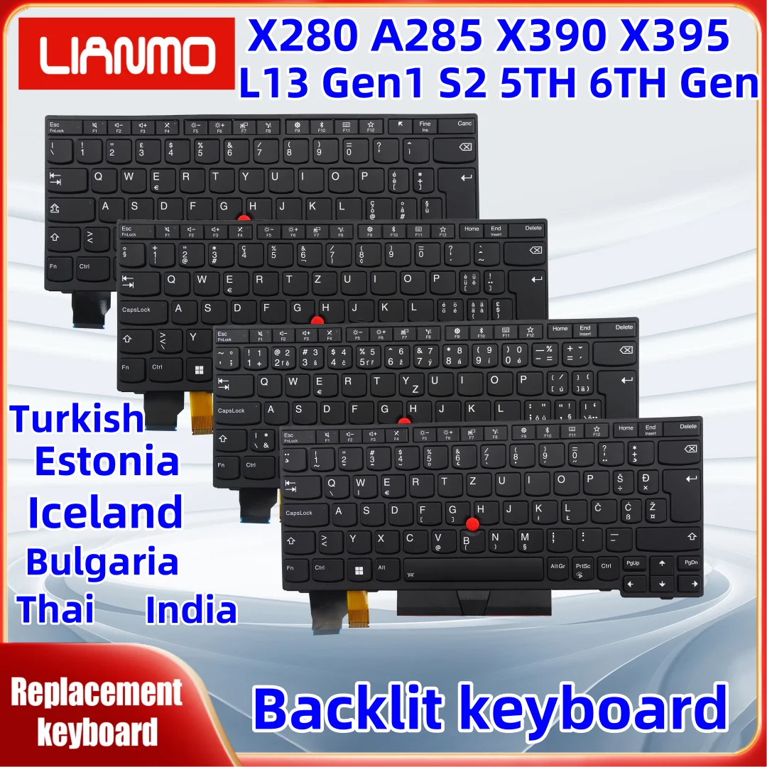 Bulgarian Turkish Estonian Icelandic Thai Indi keyboard for Lenovo ThinkPad X280 A285 X390 X395 L13 Gen1 L13 YOGA Gen1 01YP056
