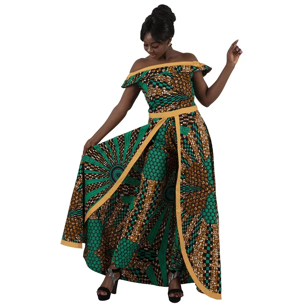Mono elegante con hombros descubiertos para mujer, diseño africano Bazin, peleles sin mangas, pantalones largos Dashiki, talla grande wy6184