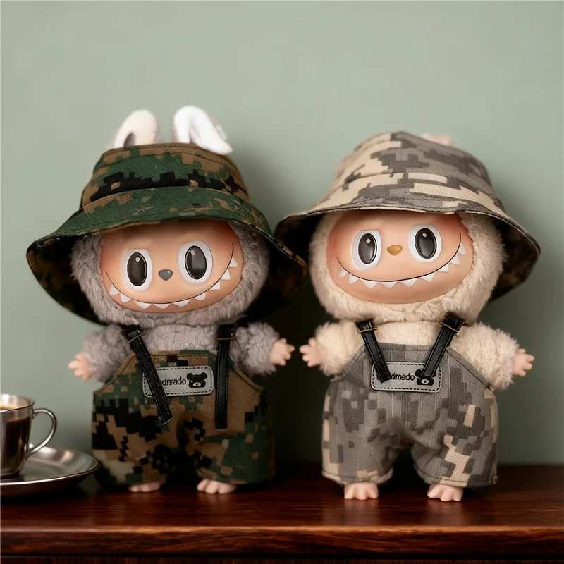 15 17cm For Labubu Doll Trendy Camouflage Sut Set Clothes Fashion Cool Bear Overalls Pants Outfit Clothing Dollhouse Accessories