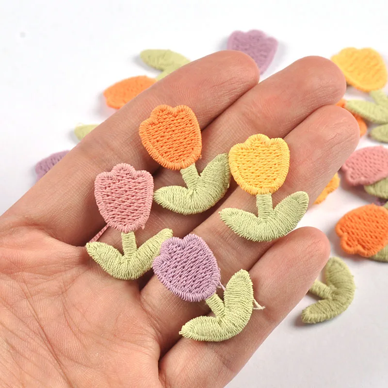 20pcs 2.8x2.1cm Mix Color Tulips Patches For Sewing Accessories Clothing Hairclips DIY Crafts Decor Embroidery Flowers Appliques