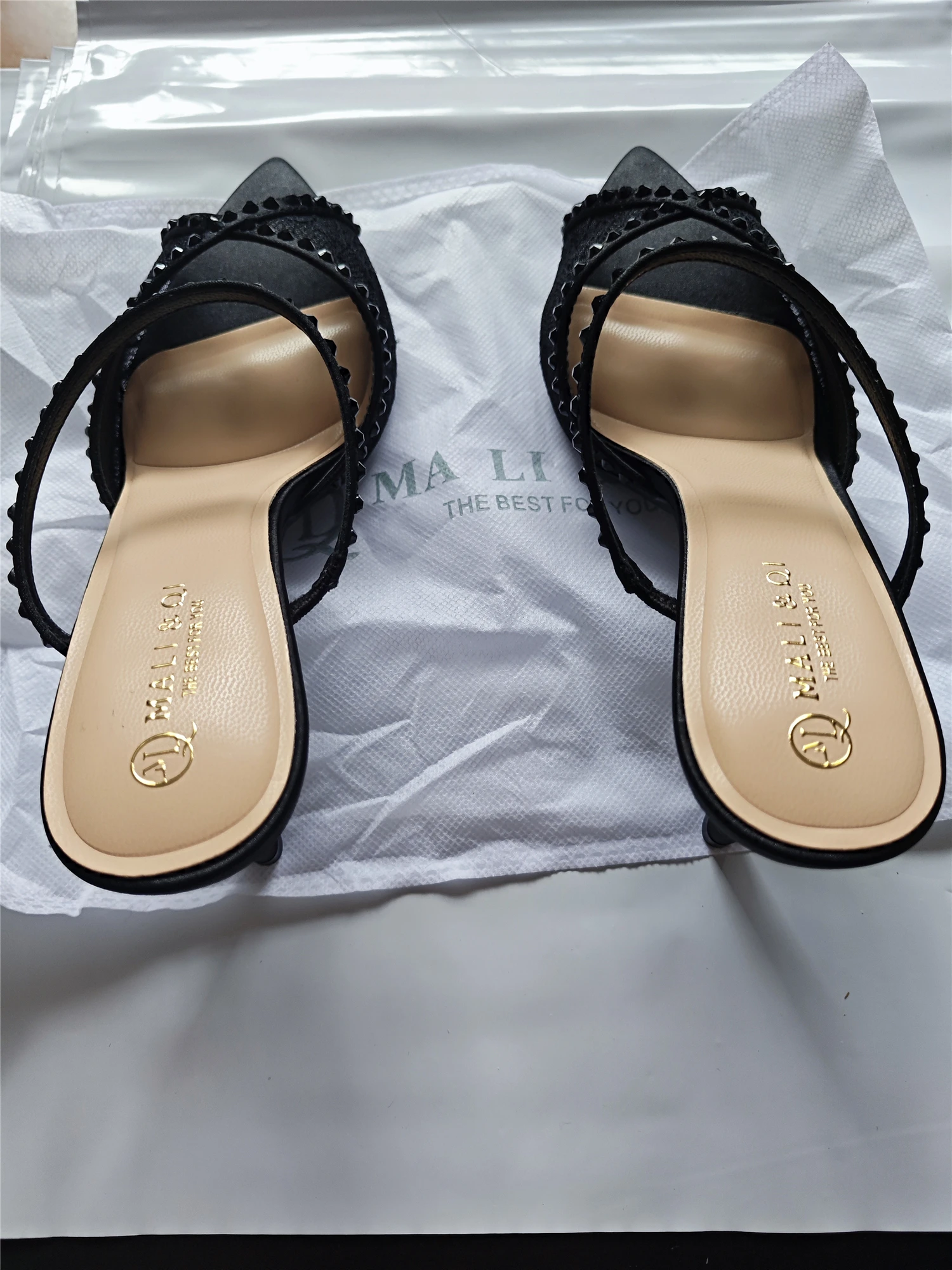 Summer new pointed fish mouth rhinestone lace mesh sandals banquet dress back trip belt thin-heeled high-heeled women's shoes