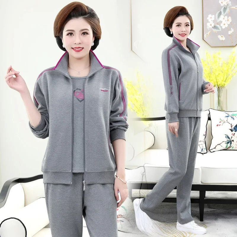 

Повседневный спортивный комплект из двух предметов для женщин среднего возраста: модные весенне-осенние брюки из смесового хлопка и полиэстера