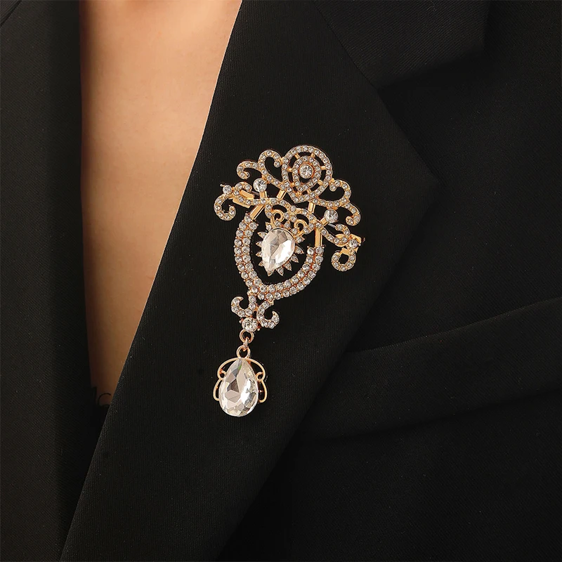 Fashion Teardrop Brooch Large Flower Bridal Brooch Party Banquet Wedding Pin Jewelry