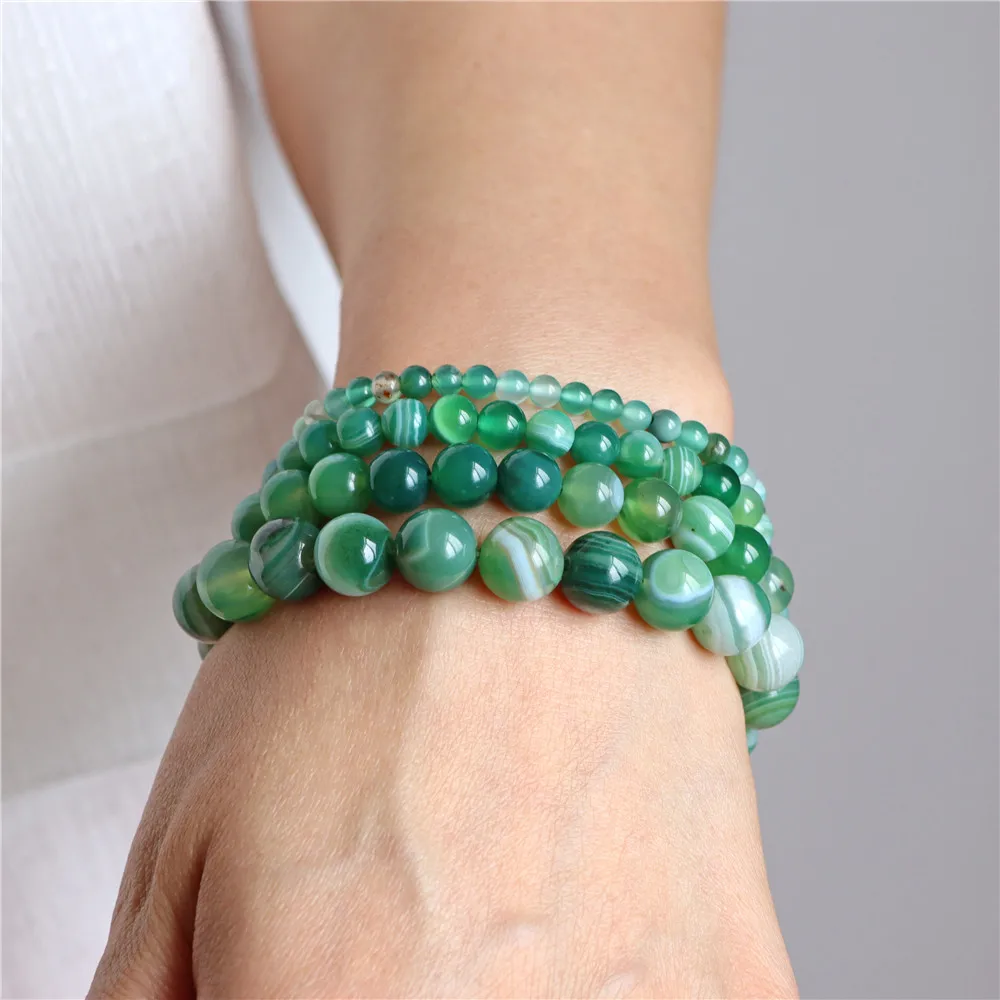 Fashion Natural Brown Striped Agates Bracelet Women 4/6/8/10mm Agates Beads Elastic Bracelets for Men Reiki Healing Boho Jewelry