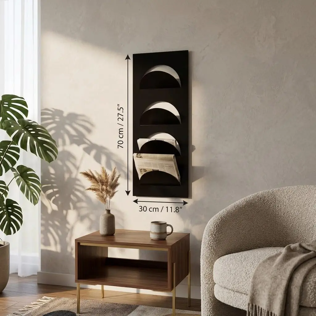 4 Pocket Wall Mounted Magazine Rack, Metal Magazine Holder for Wall, Modern Literature Organizer for Catalogs