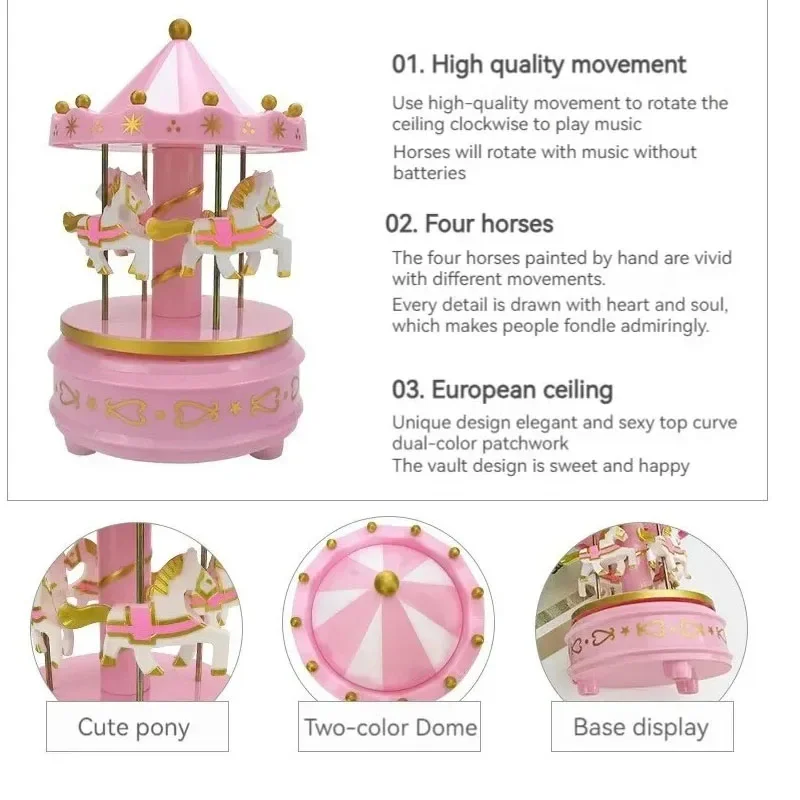 4 Horses Rotate Rotation Carousel Toys Carousel Music Box Romantic Luxury Desktop Decorative Ornament Baby Girls Birthday Gifts