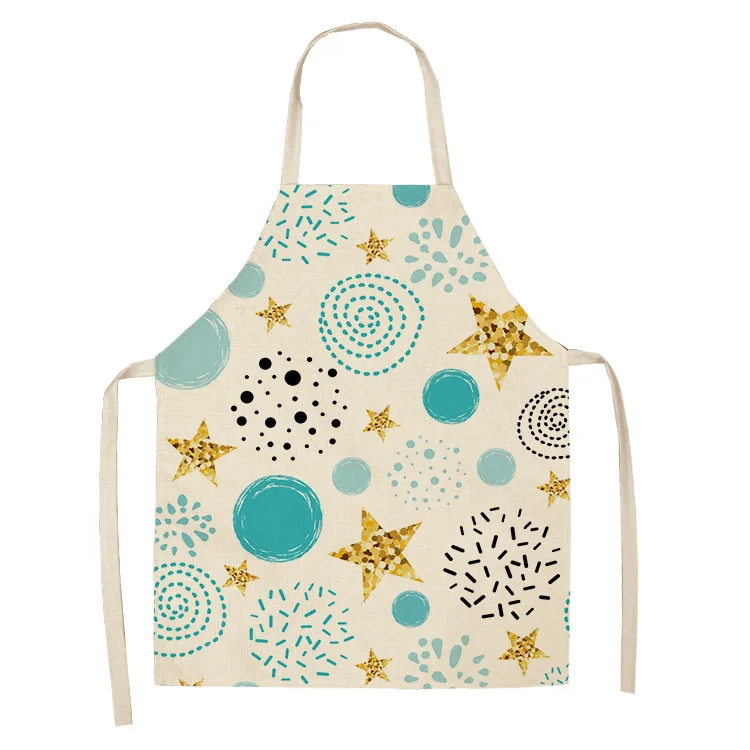 1 Pcs Creative Geometric Cotton Linen Apron Woman Adult Kids Bibs Home Cooking Baking Coffee Shop Cleaning Aprons