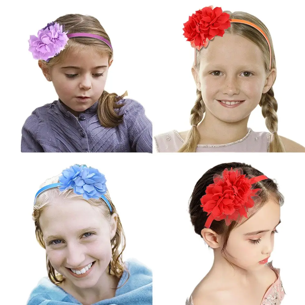 Grosgrain Ribbon Big Flower Headband Hair Accessories Headwear Hair Band Head Hoop Crown Hairbands Bows Hair Hoop Children Girls