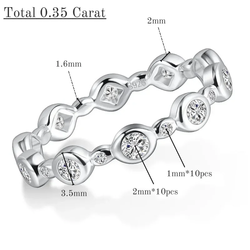 

0.35CT D Color Round Bubble Moissanite Eternity Rings For Women S925 Silver Diamond Row Rings Engagement Wedding Jewelry