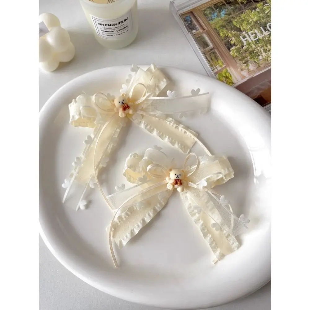 حبل شعر بنمط ذيل حصان مزدوج الطبقة ، دب حليب أبيض ، قلب صغير ، مشبك شعر لطيف ، مشبك شعر ، بدون خطاف ، مشبك منقار البط