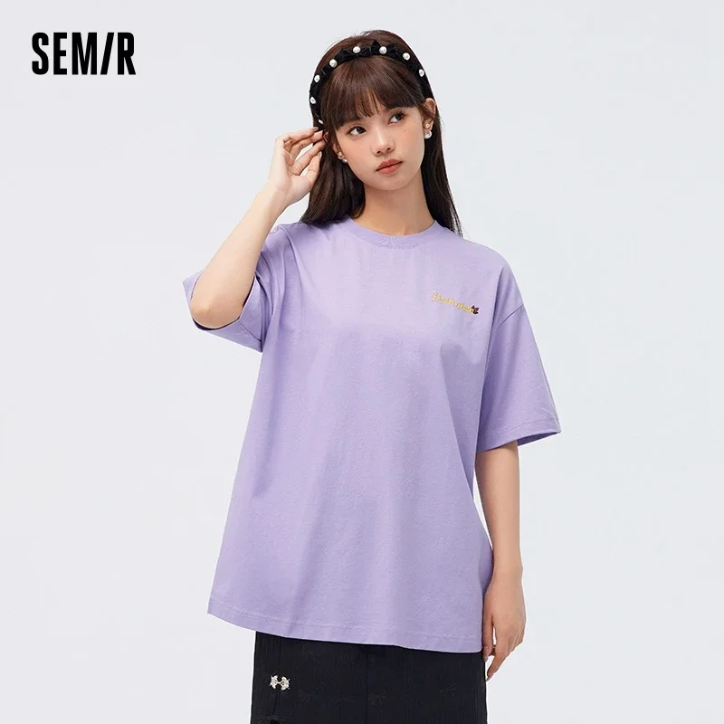 Semir Short Sleeve T Shirt Women Mid Length Loose 2023 New Cool Antibacterial Print Split Summer Dress