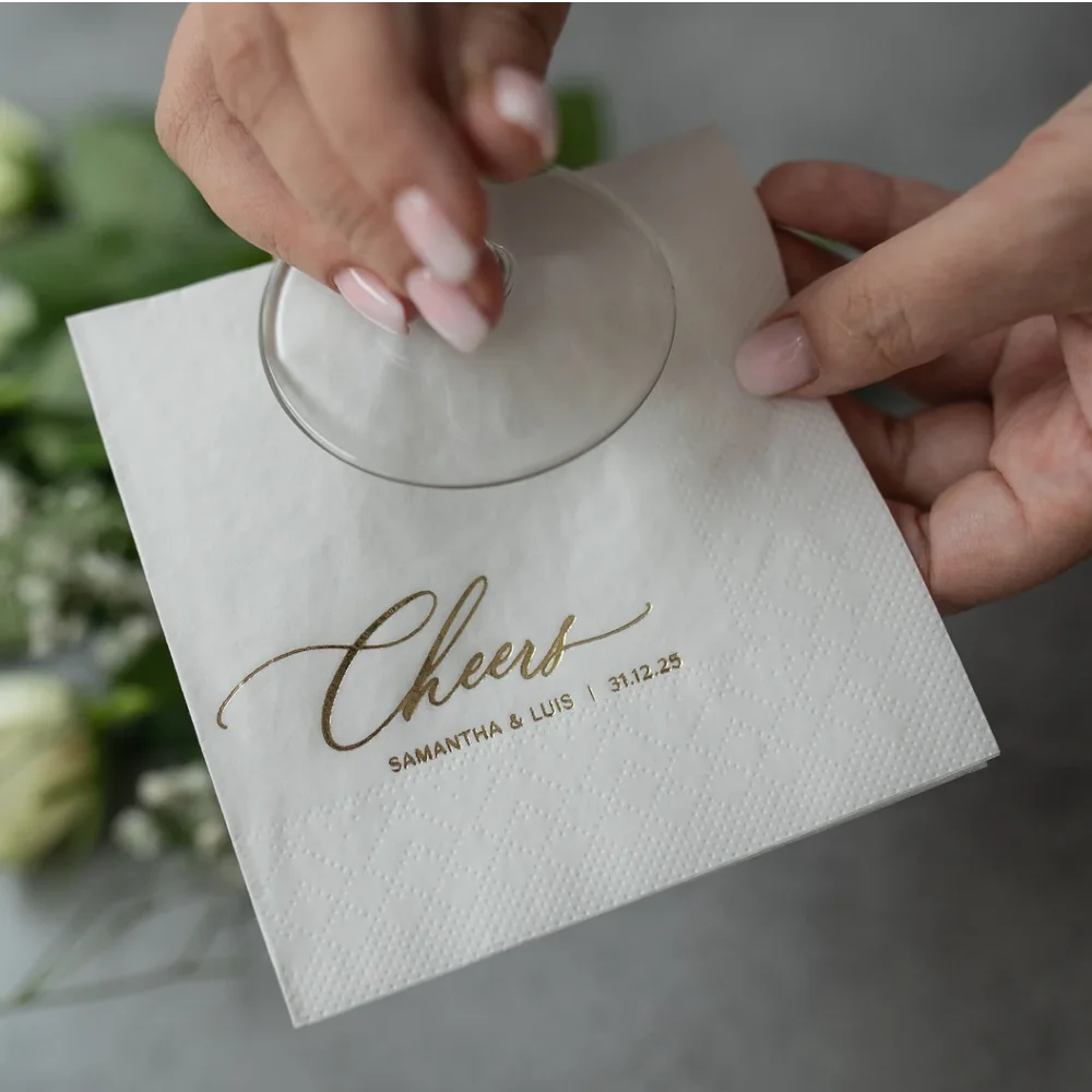 

50Pcs Custom wedding Napkins, Gold foil, Custom Napkins for wedding, Monogramed Napkins, cocktail napkins, Beverage Napkins