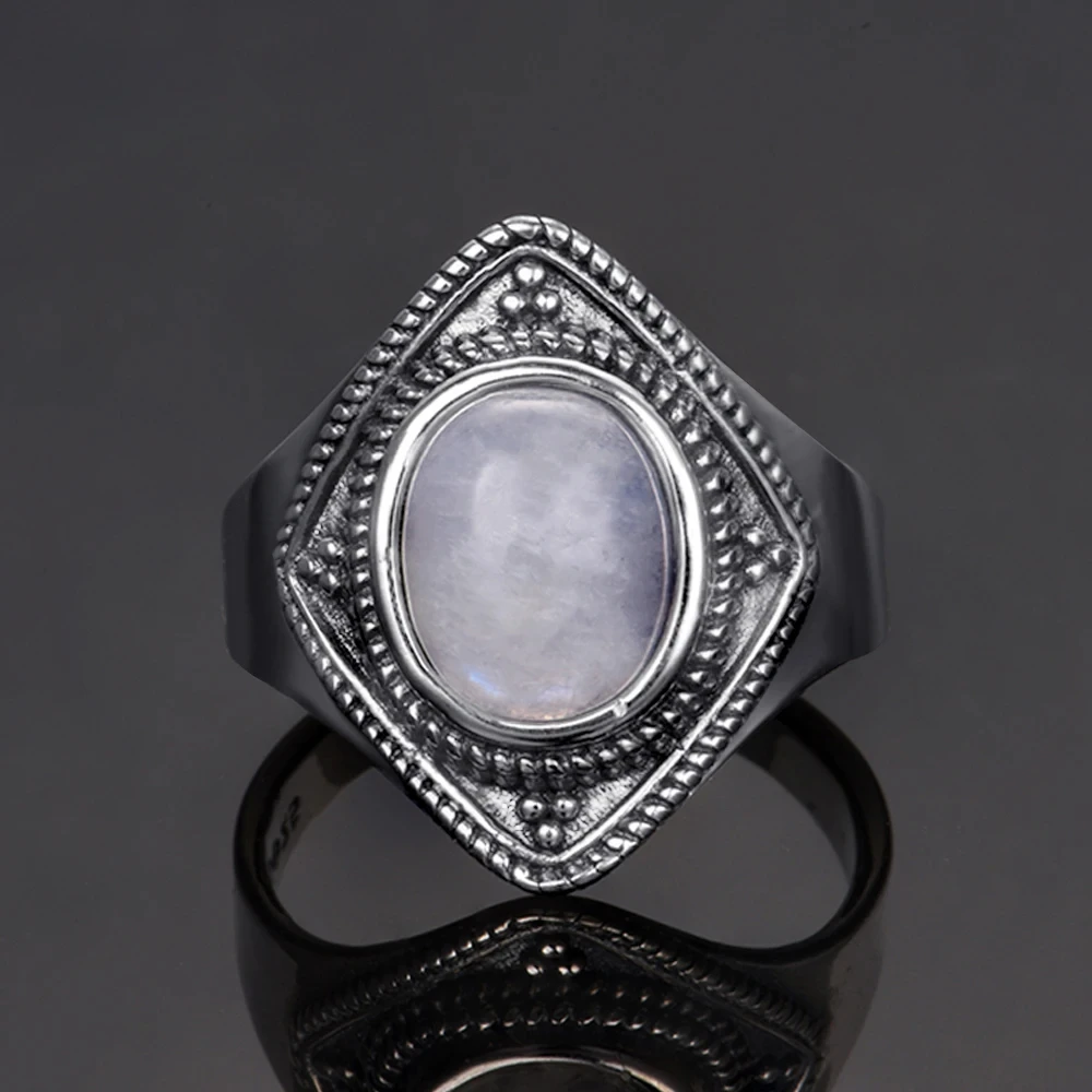 

Natural Moonstone Vintage Ring for Women Men 925 Sterling Silver Ring Jewelry Wedding Party Anniversary Gift Accessories