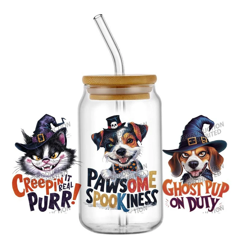 Novo design bonito engraçado animal 16oz uv dtf 3d telefone adesivo decalques envolve vidro pode copos artesanato criativo presentes diy