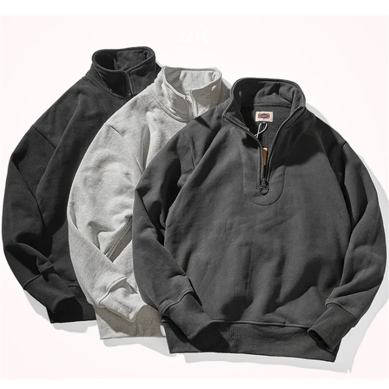 

Men's Plush and Thicken Sweatshirts Casual Stand Collars Pullover Loose Fashion Streetwear Warm Sweatshirt Tops for Men