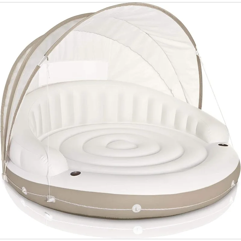 

58292EP Canopy Island Inflatable Pool Float: Comfortable Lounge Surface – Built-in Cup Holders – Detachable Sunshade – 440