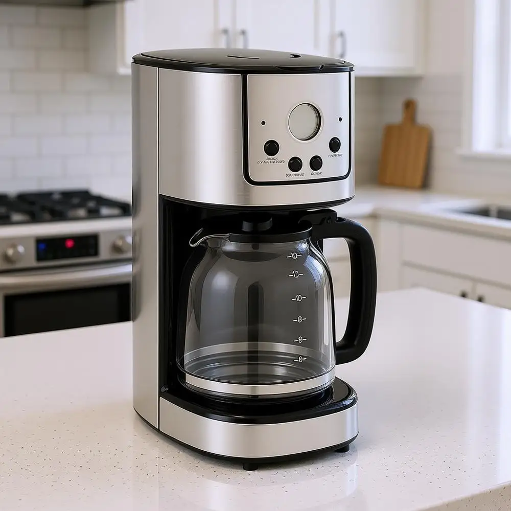 

Programmable Coffee Maker with Carafe and Reusable Filter, Stainless Steel, 12 Cups, Black