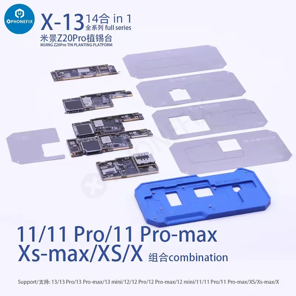 Newest MiJing Z20 Pro 14 IN 1 Fixture for IPhone X-16 Pro Max Middle Layer Motherboard Reballing Soldering Platform with Stencil