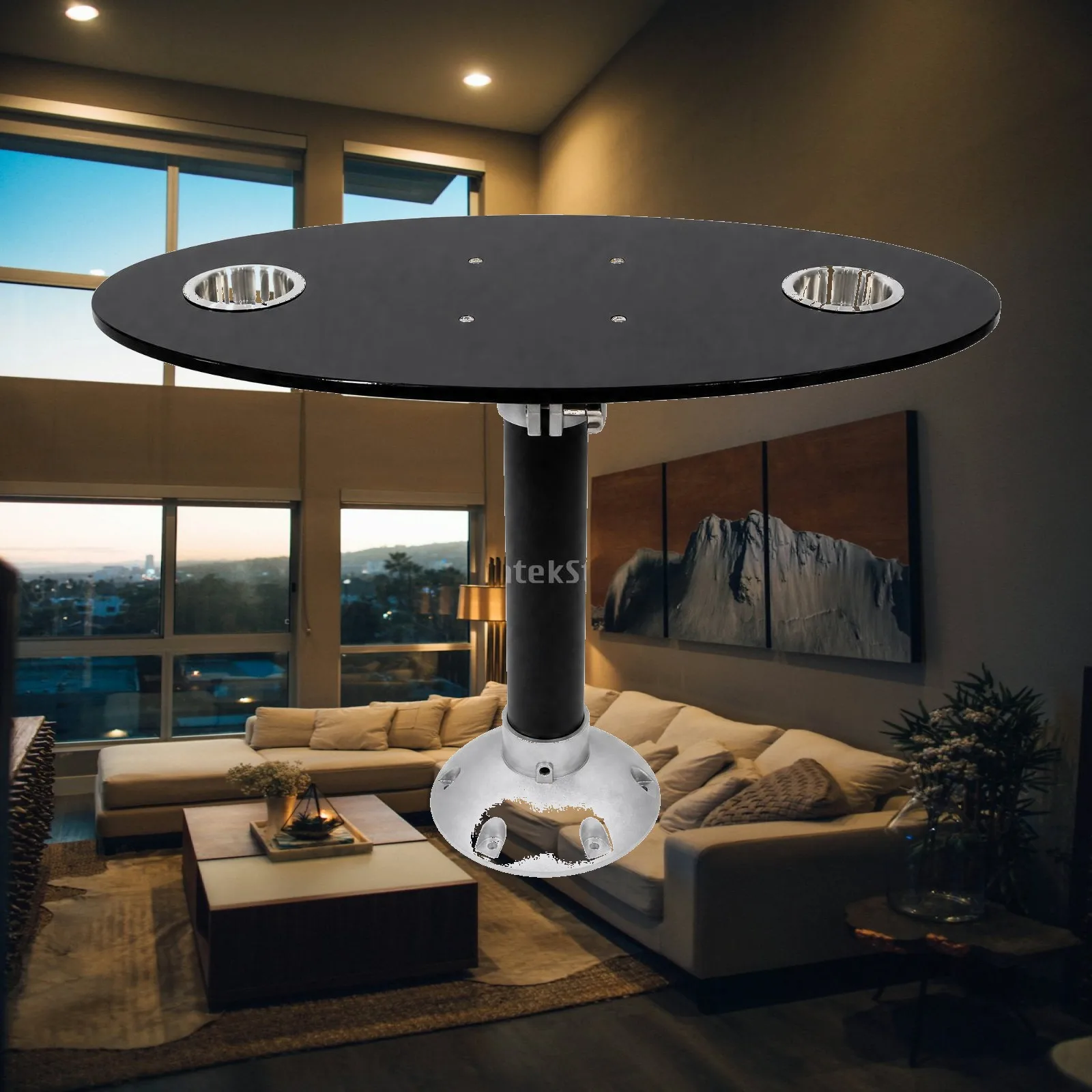 Multi Use Boat Table Acrylic Top with Detachable Base and Cup Holder for Fishing Boat Yacht Compact Areas