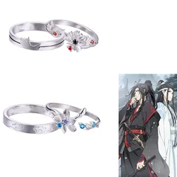 Anéis de abertura para Casais, Anime Mo Dao Zu Shi, Lan Wang Ji, Wei Wuxian, Vermelho, Azul, Casamento, Jóias para Casais, Dia dos Namorados