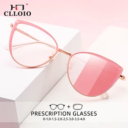 CLLOIO Women Anti Blue Ray Reading glasses Street Fashion Cat eye Frame Color Photochromic Myopia Prescription Optical Glasses