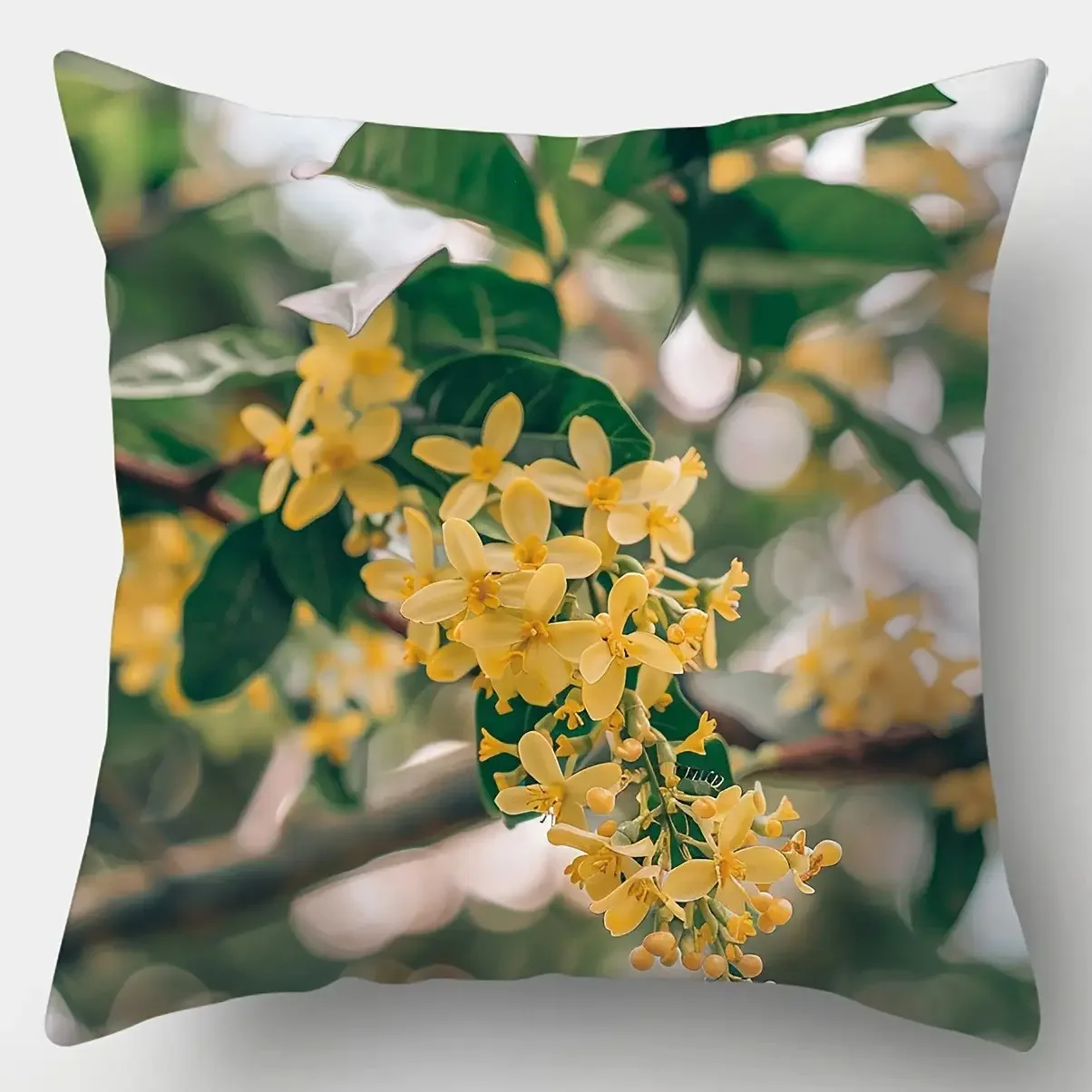 Fresh Yellow Sweet Osmanthus Pillow Covers, Realistic Floral Branch Throw Pillow Cases, Elegant Spring Home Decor Cushion Covers