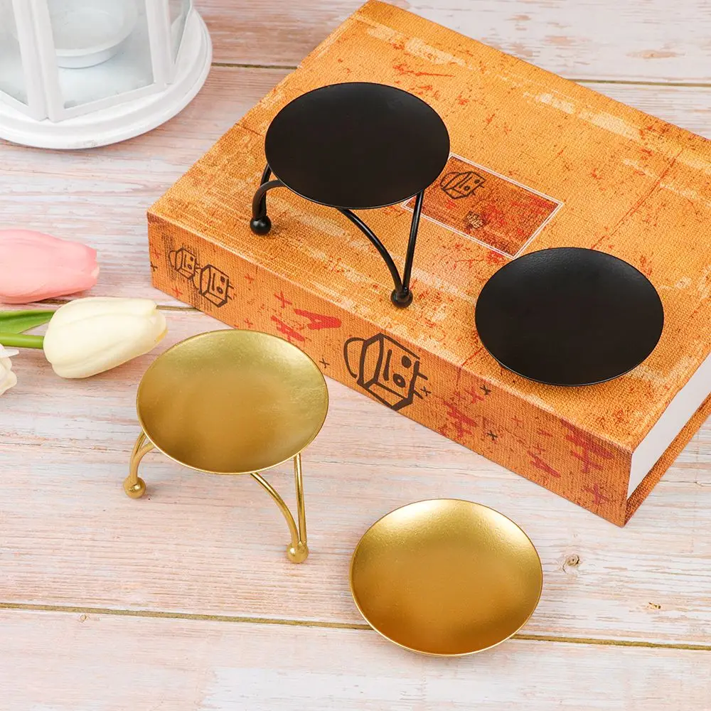 Gift Home Decoration Festival Party Supplies Wrought Iron Candle Holder Round Plate Candlestick Craft Candelabra