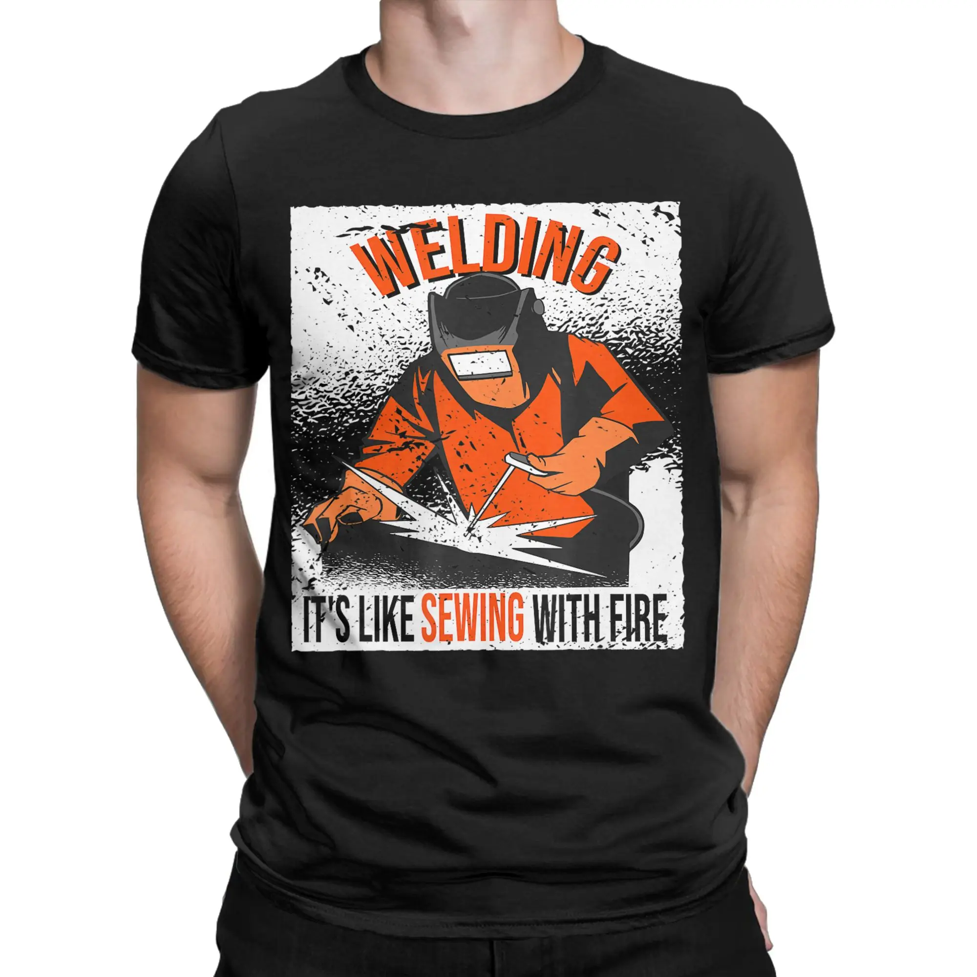 Men Welding is Like Sewing with Fire T Shirts  Pure Cotton Clothes Novelty Short Sleeve Tee Shirt Birthday Present T-Shirt