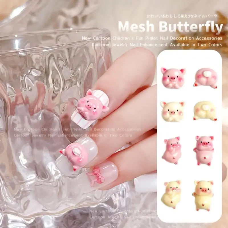 50 SZTUK Śliczne Chubby Pig Heads Butts Nail Charms Adorable Powder Blusher Piglets Nail Art Decorations for Making DIY Nails Parts