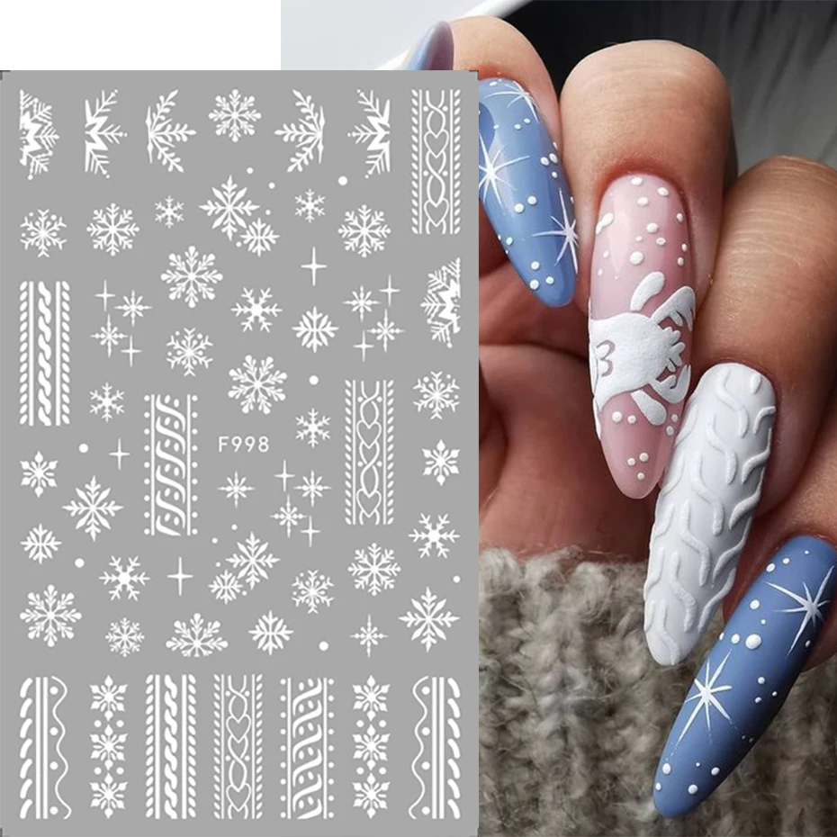 2pcs Reflective Snowflake Nail Sticker Winter White Sweater Star Dancer Christmas Tree Foil 3D Xmas New Year Slider Tips